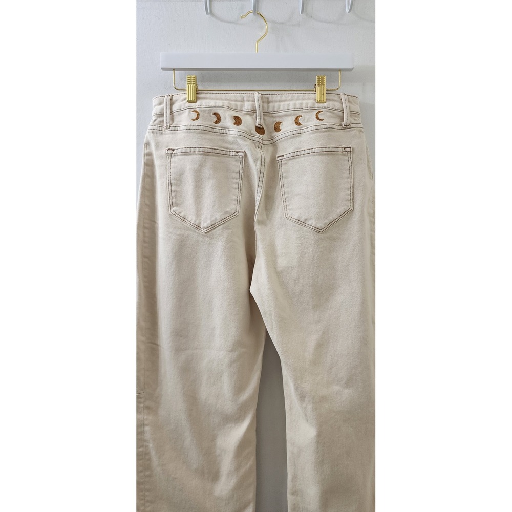 Driftwood Elaine Embroidered Celestial Moon Snake Jeans Cream 29 NEW - Picture 8 of 9